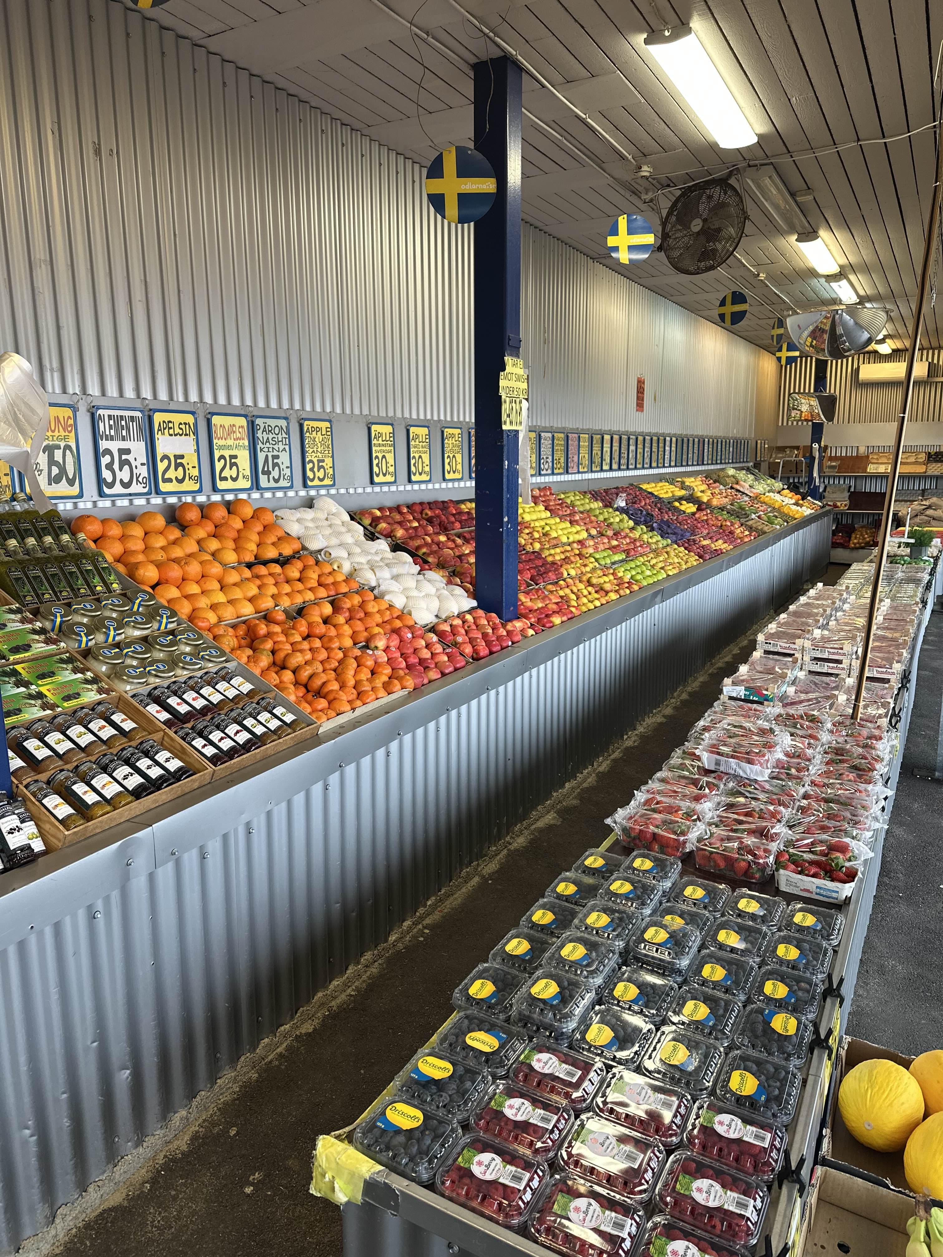 Närbild på färgglada frukter